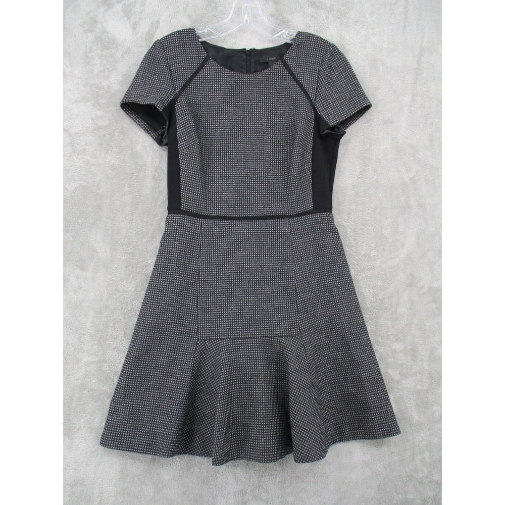 J Crew Dress Womens 4 Gray Black Wool Blend Short Sleeve Fit Flare Work Office‎